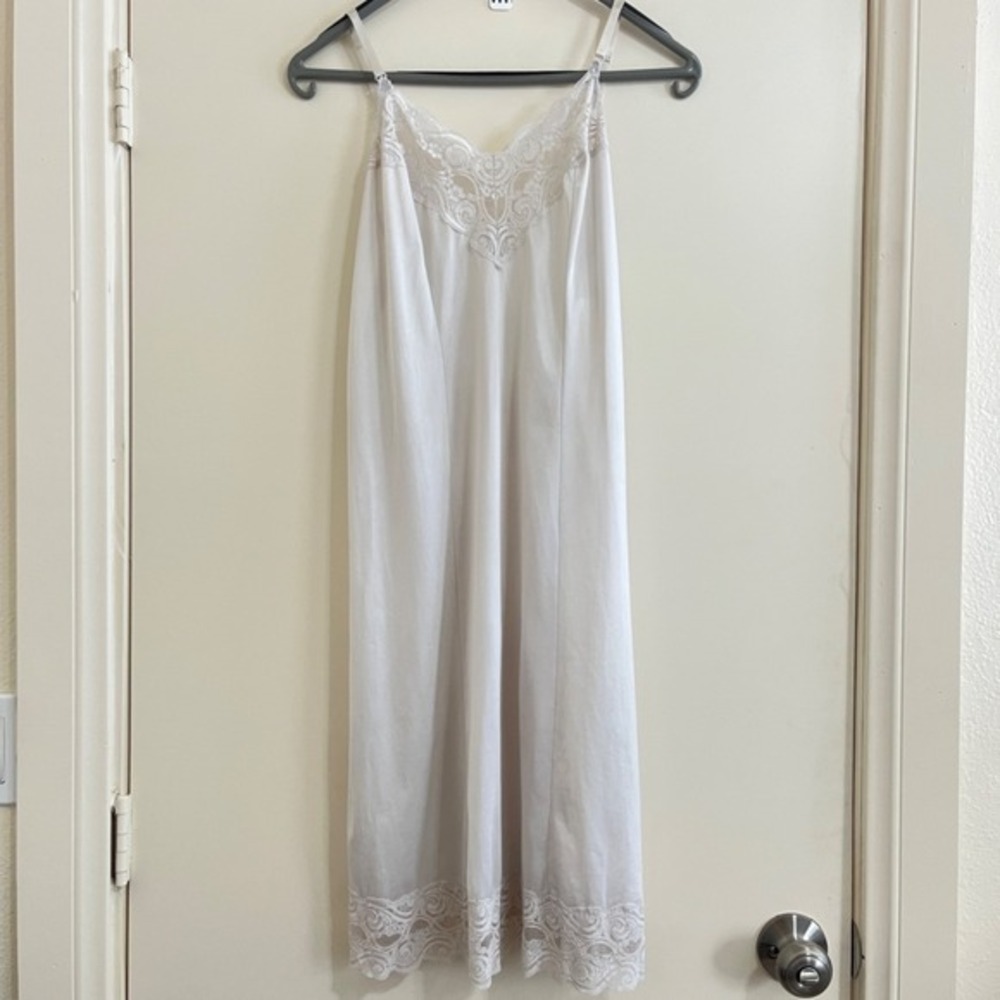 Vintage JC Penney Full Slip Dress 36 Medium Lace Trim Off White USA Coquette Y2K